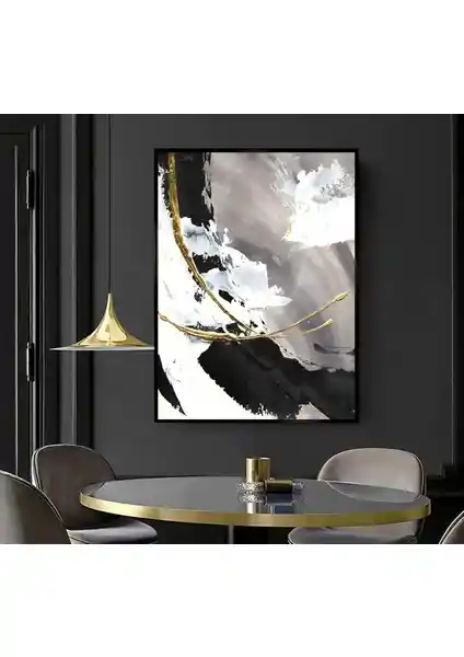 Harikabirev Gri ve Altın Tonlarında Soyut Kanvas Tablo Modern Dekorasyon İçin