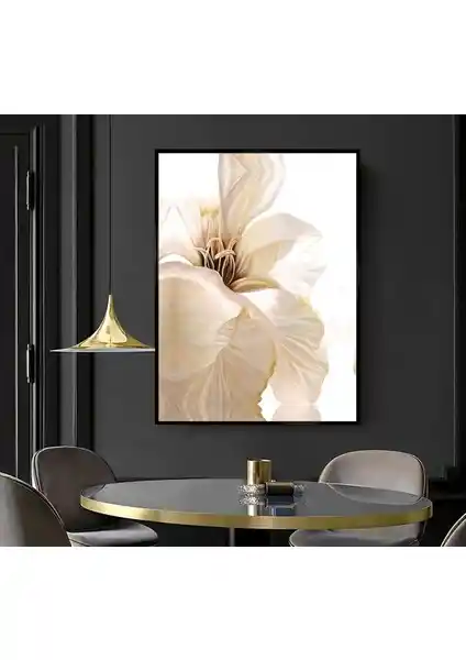Harikabirev Krem Çiçek Temalı Çerçeveli Kanvas Tablo - Estetik ve Dayanıklı Dekorasyon