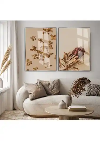 Harikabirev Krem Kuru Protea Çiçek Kombini Duvar Tablosu Modern ve Dayanıklı Tasarım