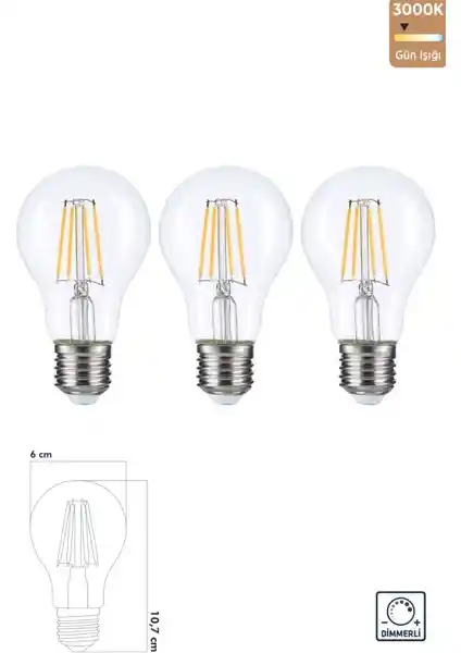 Heka LED Filament Rustik Ampul E27 8W 3000K Gün Işığı Modern ve Estetik Aydınlatma