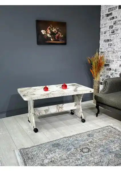 Hey Ada Tekerlekli Kavisli Köşe Sehpa 100x60 Modern ve Çok Amaçlı Tasarım