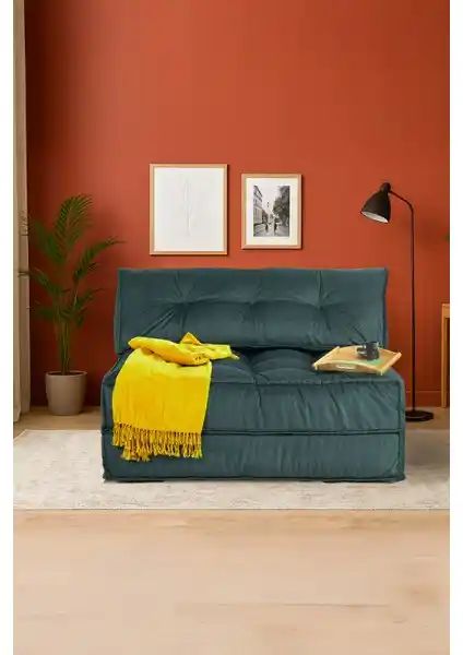 Homedius Mocca Çift Kişilik Katlanır Yatak ve Uzanma Koltuğu Petrol Yeşili