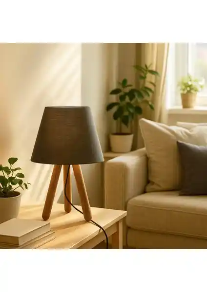 Homing Tasarım Ahşap Krem Kumaş Başlık Abajur İç Mekan Şıklığı ve Fonksiyonellik İçin