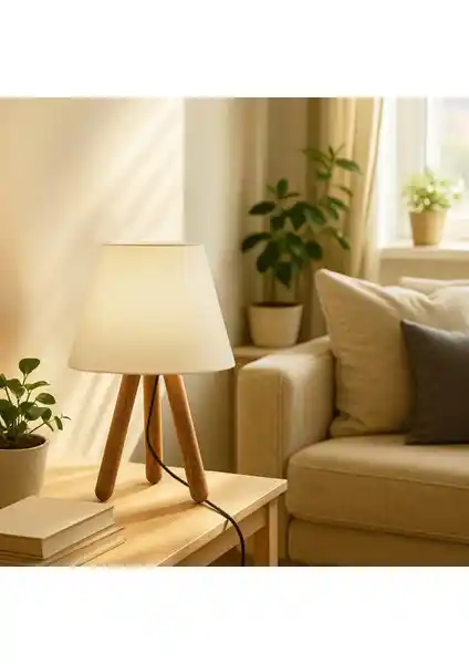 Homing Tasarım Ahşap ve Kumaş Kombinasyonlu Abajur İç Mekan Şıklığı İçin Uygun Bir Seçenek