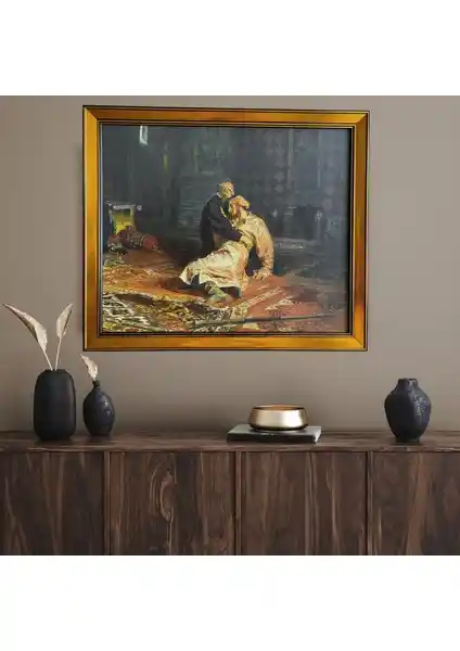 İlya Repin'in Korkunç Ivan ve Oğlu Ivan Eseri Çerçeveli Vintage Duvar Tablosu