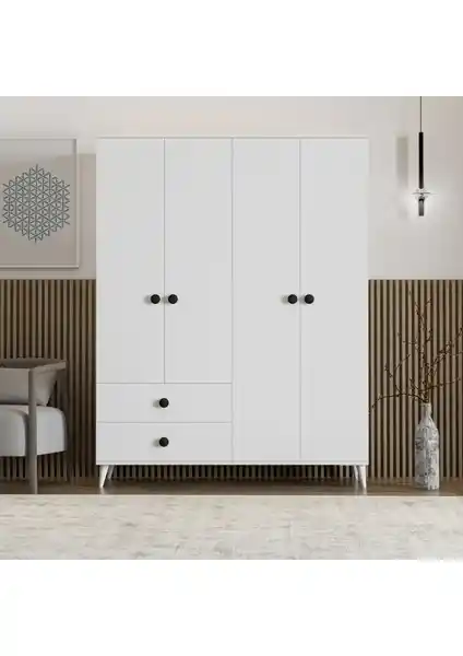 İmbas Opal 4 Kapaklı 2 Çekmeceli Modern Gardırop, Şık ve Kullanışlı Depolama Çözümü