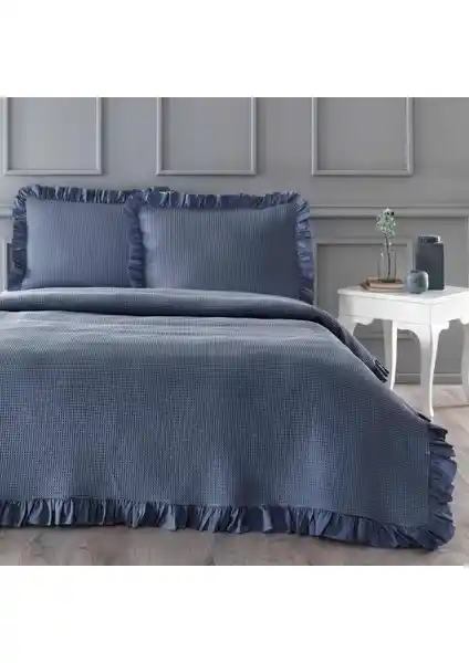 İndigo Renkli Çift Kişilik Yatak Örtüsü Seti - Şıklık ve Konforun Buluşması