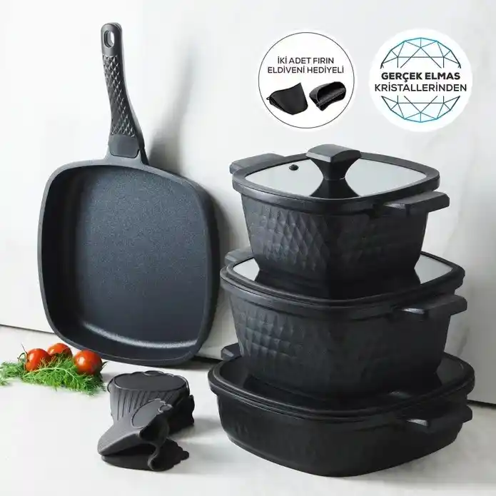 Karaca Bio Diamond Döküm Kare 7 Parça Tencere Seti ile Mutfakta Estetik ve Fonksiyonellik