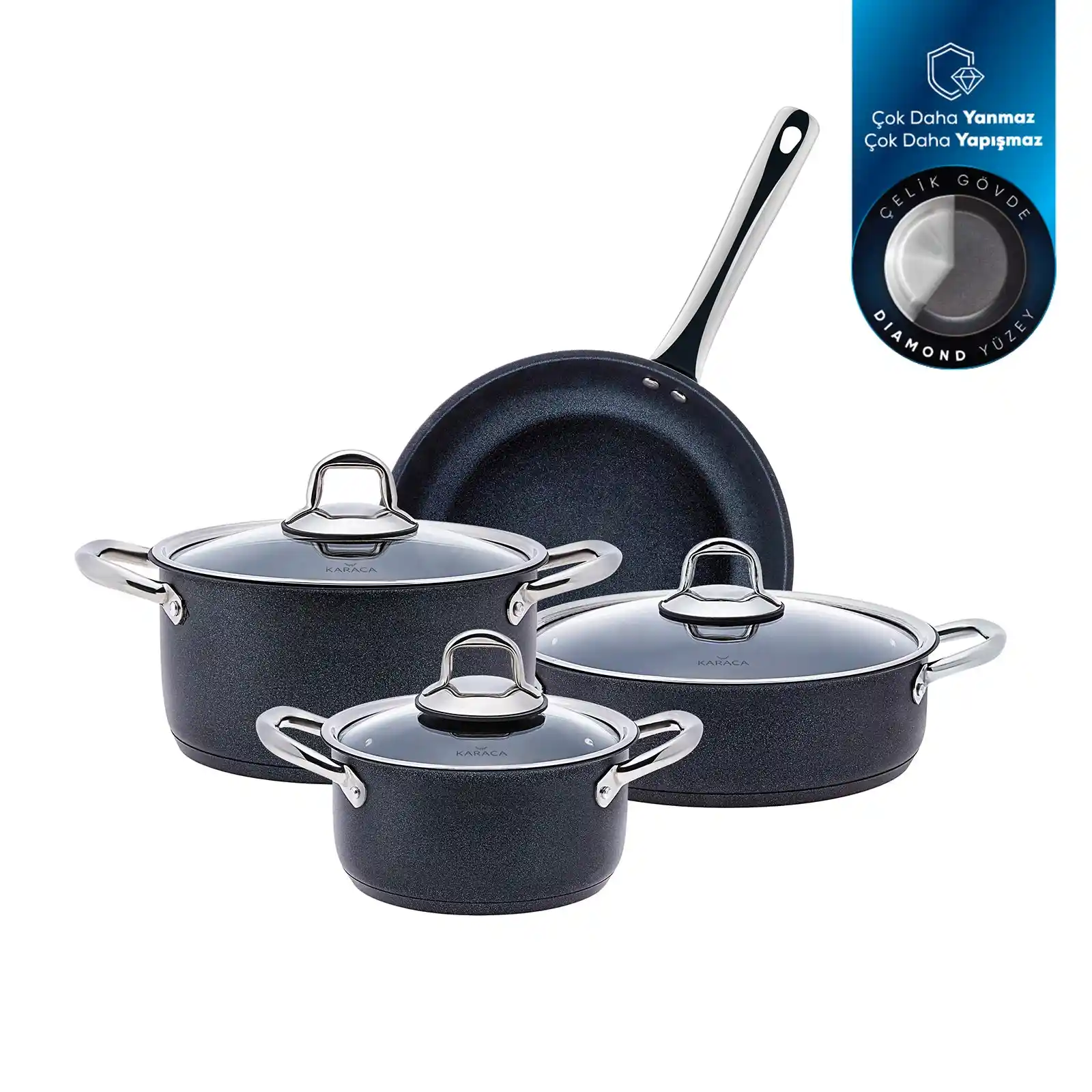 Karaca BioDiamond Steel Plus 7 Parça Tencere Seti ile Mutfakta Şıklık ve Fonksiyonellik Sağlayın