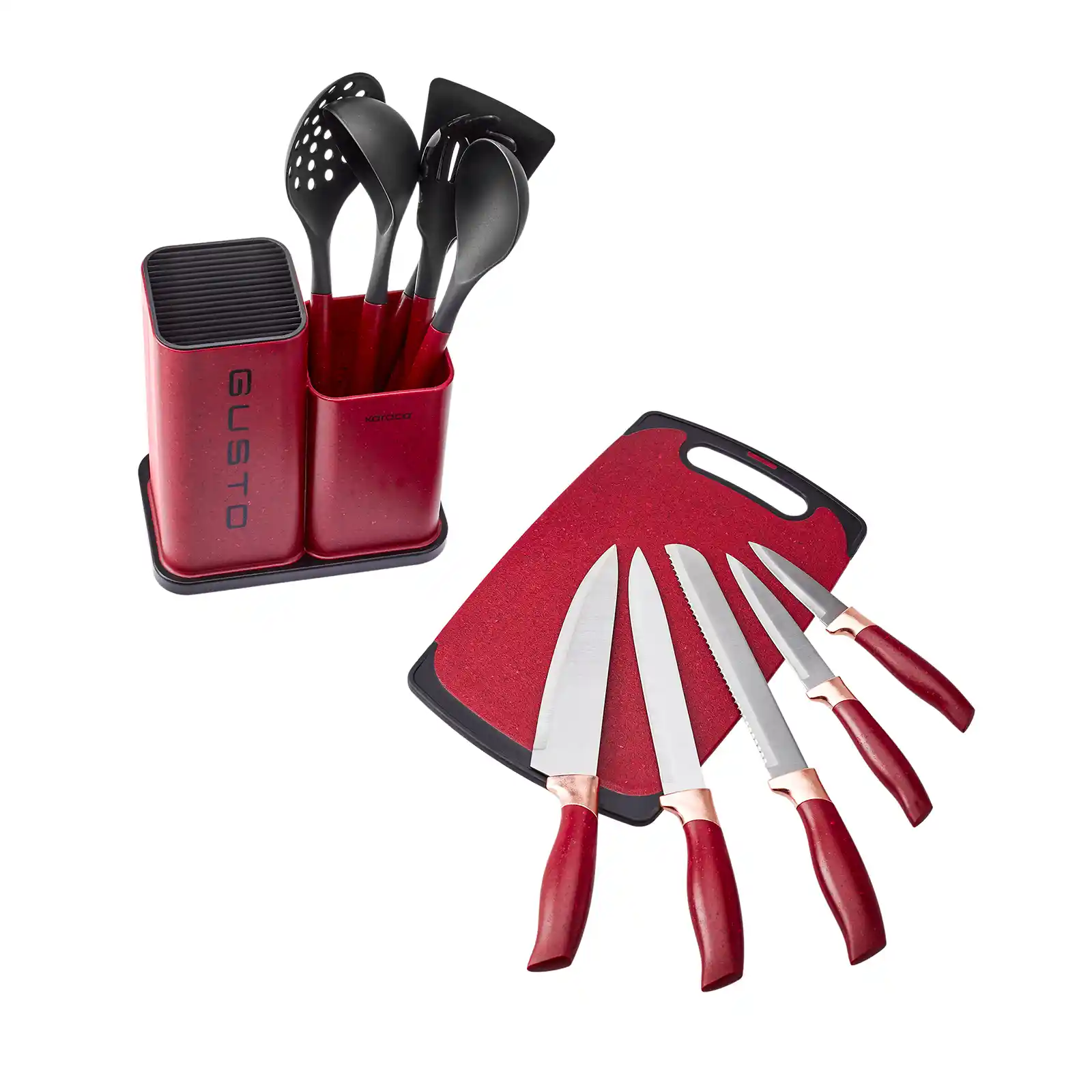 Karaca Gusto Bordo 12 Parça Bıçak ve Kesme Tahtası Seti ile Şık ve Fonksiyonel Mutfak Dekorasyonu