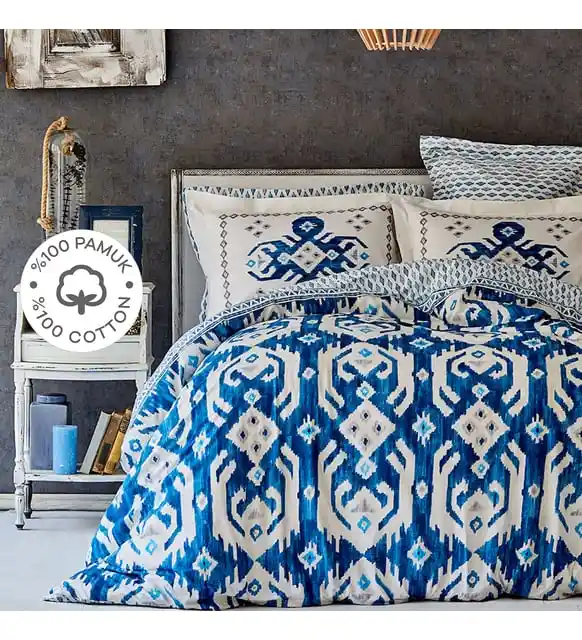 Karaca Home Neos Mavi 100% Pamuk Çift Kişilik Nevresim Takımı ile Dekorasyon ve Konforu Yükseltin