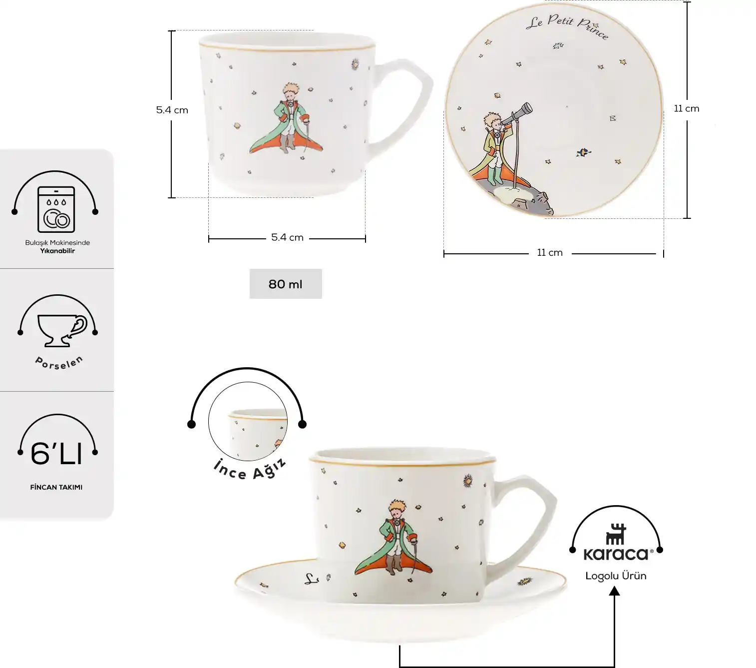 Karaca Küçük Prens 6 Kişilik Kahve Fincan Takımı Dekoratif ve Fonksiyonel Tasarım