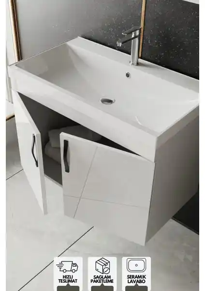 Karen Banyo Ege 80 cm Lavabolu Alt Banyo Dolabı Modern ve Fonksiyonel Tasarım
