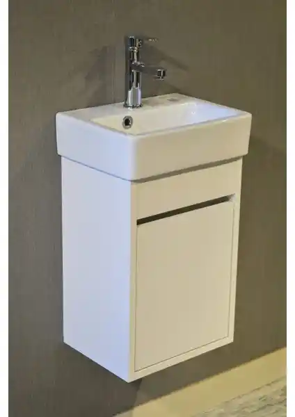 Küçük Banyolar İçin Uygun Turkuaz Seramik Mini Lavabo ve Dolap Çözümü