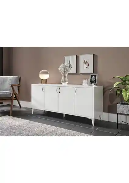 Kzn Home 4 Kapaklı MDF Konsol Modern ve Çok Amaçlı Depolama Çözümü