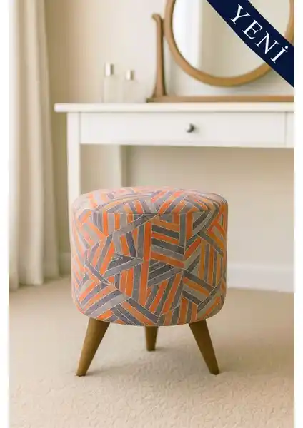 Lunova Home Modern Ayaklı Desenli Dekoratif Puf - Çok Yönlü Oturma ve Dekorasyon Parçası