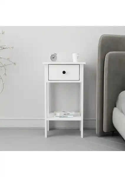 Luvia Tek Çekmeceli Beyaz Komodin Modern ve Fonksiyonel Yatak Odası Parçası