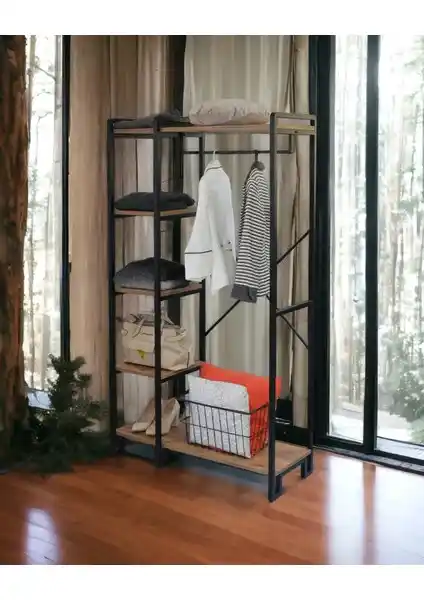 Lüx House 5 Raflı Metal Elbise Askılığı Modern ve Dayanıklı Depolama Çözümü