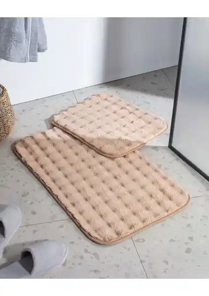 Madame Coco Reflet Bubble Bej Banyo Paspası 2'li Set Estetik ve Konfor Sağlar