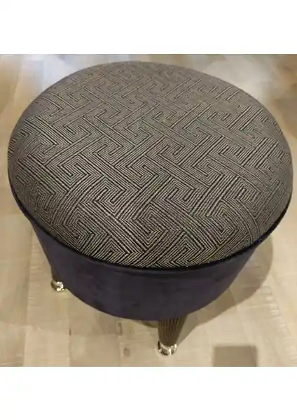 Mercan Mobilya Çok Amaçlı Yuvarlak Kadife Puf Lacivert Modern Oturma Çözümü