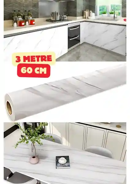 Mermer Desenli Yapışkanlı Kaplama Kağıdı ile Mekanlarınızı Yenileyin