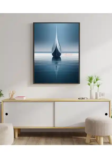 Metal Çerçeveli Gerçek Camlı Gemi Temalı Modern Duvar Sanatı Ürünü
