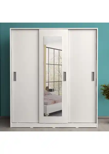 Metalia Sameaynalı Sürgü Kapaklı Gardırop Beyaz Modern Tasarım ve Fonksiyonellik