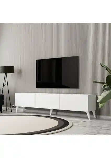 Mezza 1250 Elisa Beyaz 180 cm Kapaksız Kulpsuz Modern TV Ünitesi