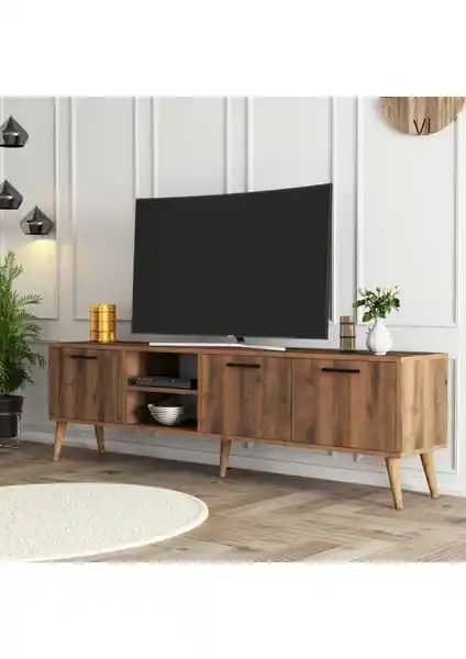 Mezza Exxen 180 cm Ahşap Ayaklı Modern TV Ünitesi Geniş Depolama Alanı ile