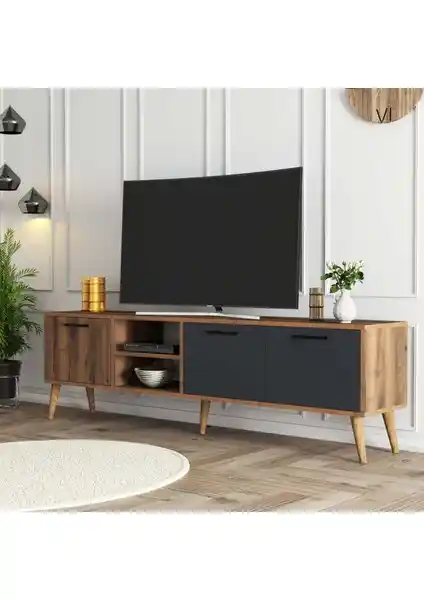 Mezza Exxen 180 cm Antrasit Ahşap Ayaklı TV Ünitesi Modern ve Dayanıklı Tasarım