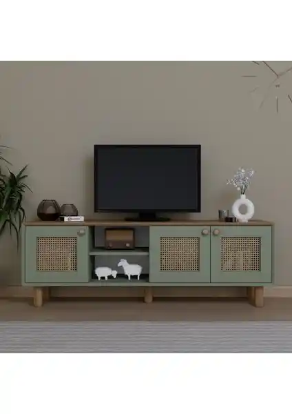 Midoser Bohem Serisi Natura Kül Yeşili PVC Hasır Desen TV Ünitesi Ürün Özellikleri ve Avantajları