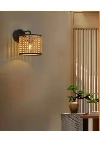 Milano Ay<dı>nlatma Rattan Başlıklı Modern ve Şık Aplik Ev Dekorasyonu İçin Uygun