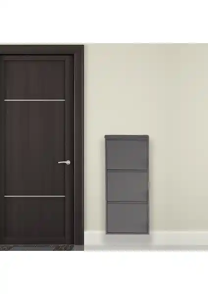 Mobilya Pratik 3'lü Metal Ayakkabılık Antresit Gri Modern ve Dayanıklı Tasarım