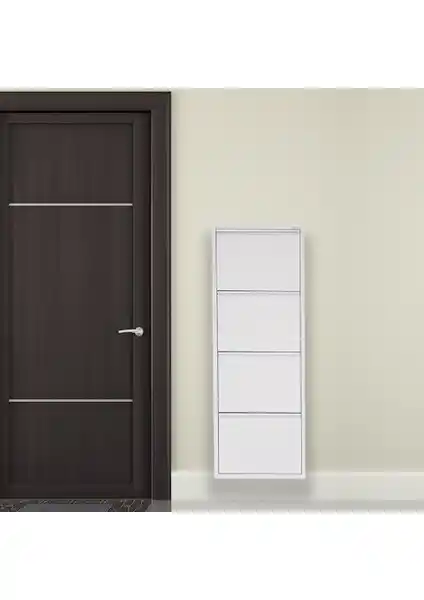 Mobilya Pratik 4'lü Metal Ayakkabılık Beyaz Modern Giriş Depolama Çözümü