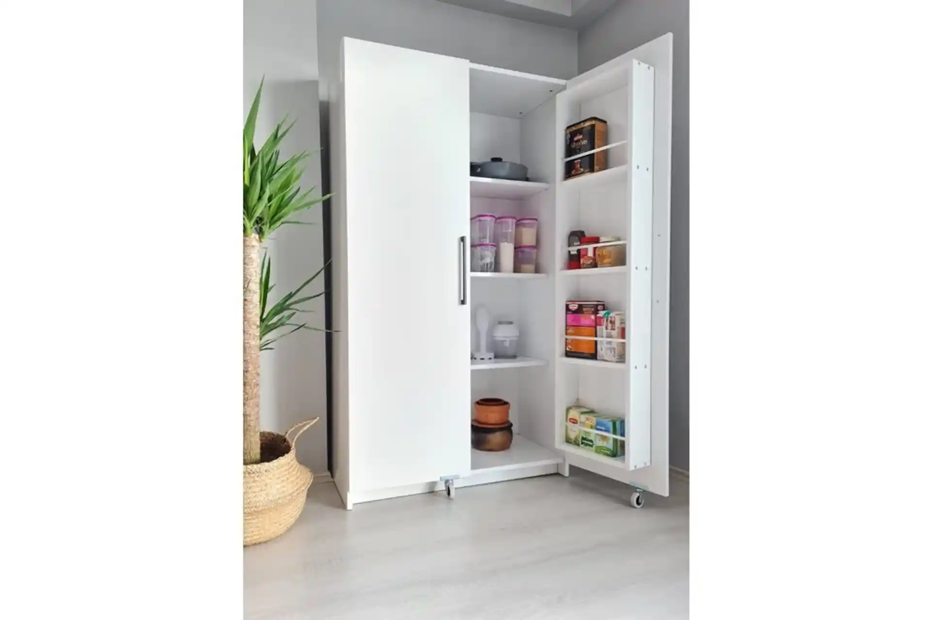 Modern Beyaz Çok Amaçlı İki Kapaklı Mutfak Dolapları ile Fonksiyonellik ve Estetik Birlikte