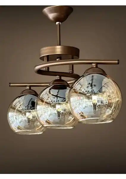 Modern Kahve Rengi Poyrazbal Camlı 3 Lü Salon Avizesi - Şık ve Dayanıklı Aydınlatma Çözümü