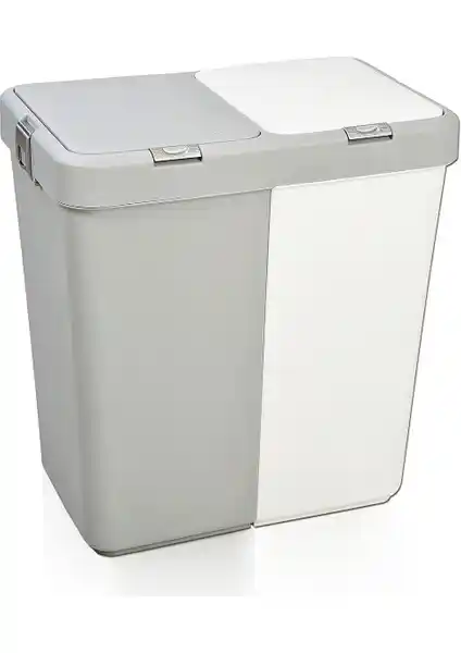 Motek Çok Amaçlı Çift Bölmeli 80 Litre Çamaşır Sepeti Gri-Beyaz Modern Tasarım