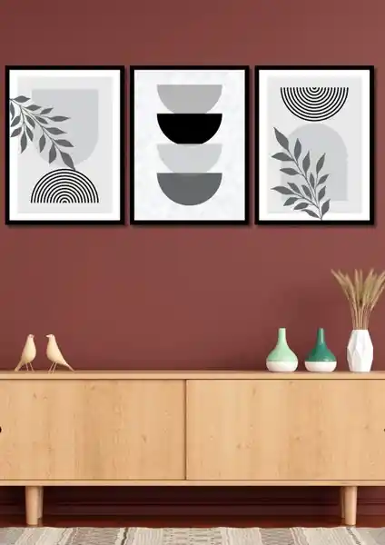 Nt Handmade Siyah Çerçeve Görünümlü 3'lü Bohem Duvar Dekoru Modern ve Şık Tasarım