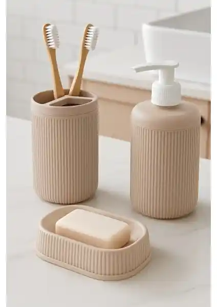 NY Home 3’lü Bej Banyo Seti Modern Tasarım ve Fonksiyonellik Sunar