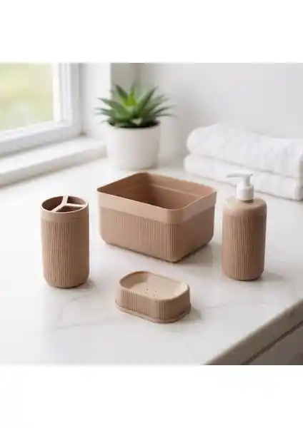 NY Home 4’lü Bej Banyo Seti: Estetik ve Fonksiyonellik Bir Arada