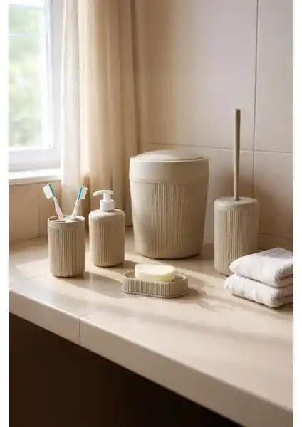 NY Home 5 Parça Bej Banyo Seti Modern ve İşlevsel Tasarım ile Şıklık Sağlar