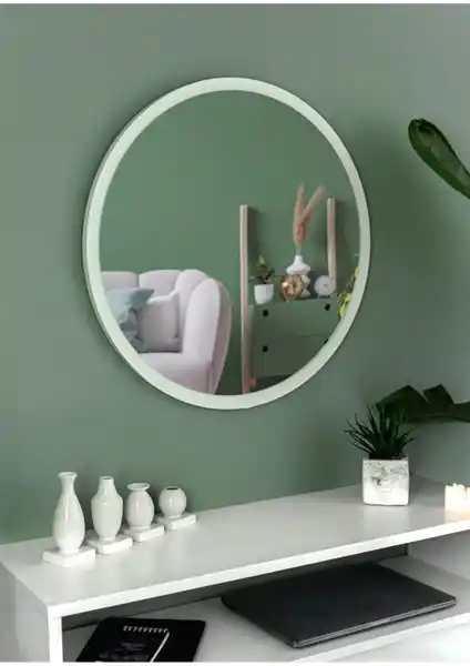 Nysamo 45 cm Beyaz Yuvarlak Dekoratif Ayna Antre, Salon ve Banyo İçin Modern Tasarım