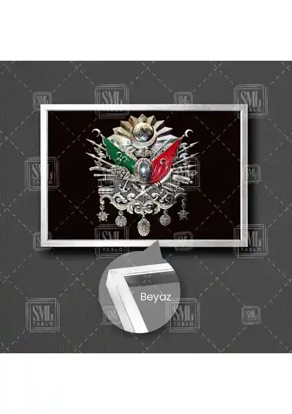 Osmanlı Tuğrası Bayrak Çerçeveli Yatay Kanvas Tablo Dekoratif Sanat Eseri