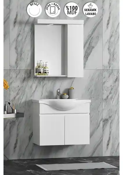 Özceden Yılz 55cm Beyaz Asma Banyo Dolabı Modern ve Dayanıklı Tasarım