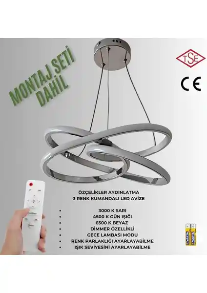 Özçelikler Kumandalı 3 Renk Işıklı Lüks LED Avize ile Modern ve Fonksiyonel Aydınlatma