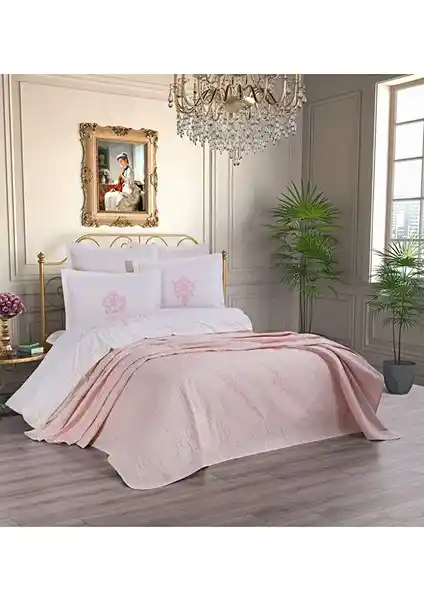 Özdilek Paradise Pudra Yatak Örtülü Gelin Seti 7 Parça Şık ve Dayanıklı Tasarım