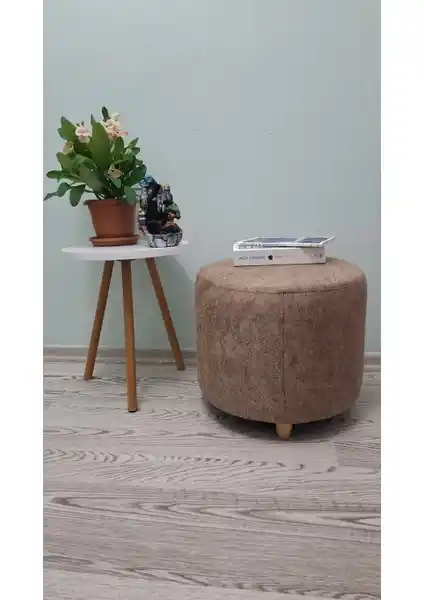 Papuli Ahşap Ayaklı Nubuk Kumaş Yuvarlak Puf: Şık ve Fonksiyonel Ev ve Ofis Mobilyası