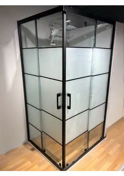 Paslanmaz Siyah Alüminyum Çerçeveli 6 mm Temperli Desenli Köşe Duşakabin Ürünü Özellikleri ve Tasarımı