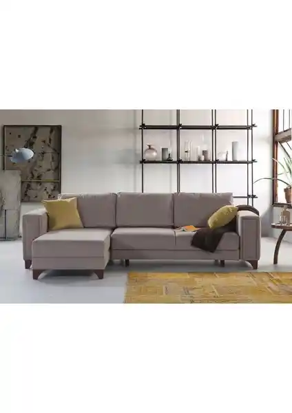 Perla Sofa Frida Yataklı Köşe Takımı Kahverengi Modern ve Dayanıklı Tasarım