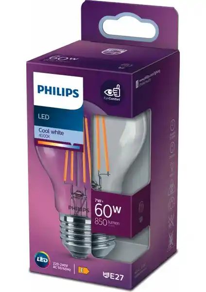 Philips Filament 60W Ampul Gün Işığı Renk Tonu ile Estetik ve Ekonomik Aydınlatma Çözümü